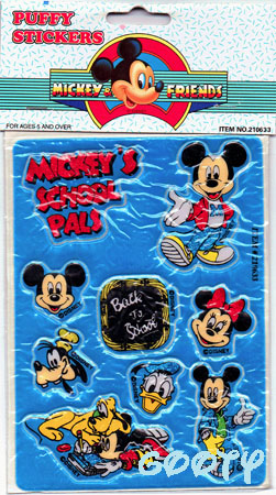 ミッキー＆スクールパルズ80-90年代デッドストックふわふわシールミッキー　ミニー　グーフィードナルド　プルートブルー　MICKEY&SCHOOL PALS画像