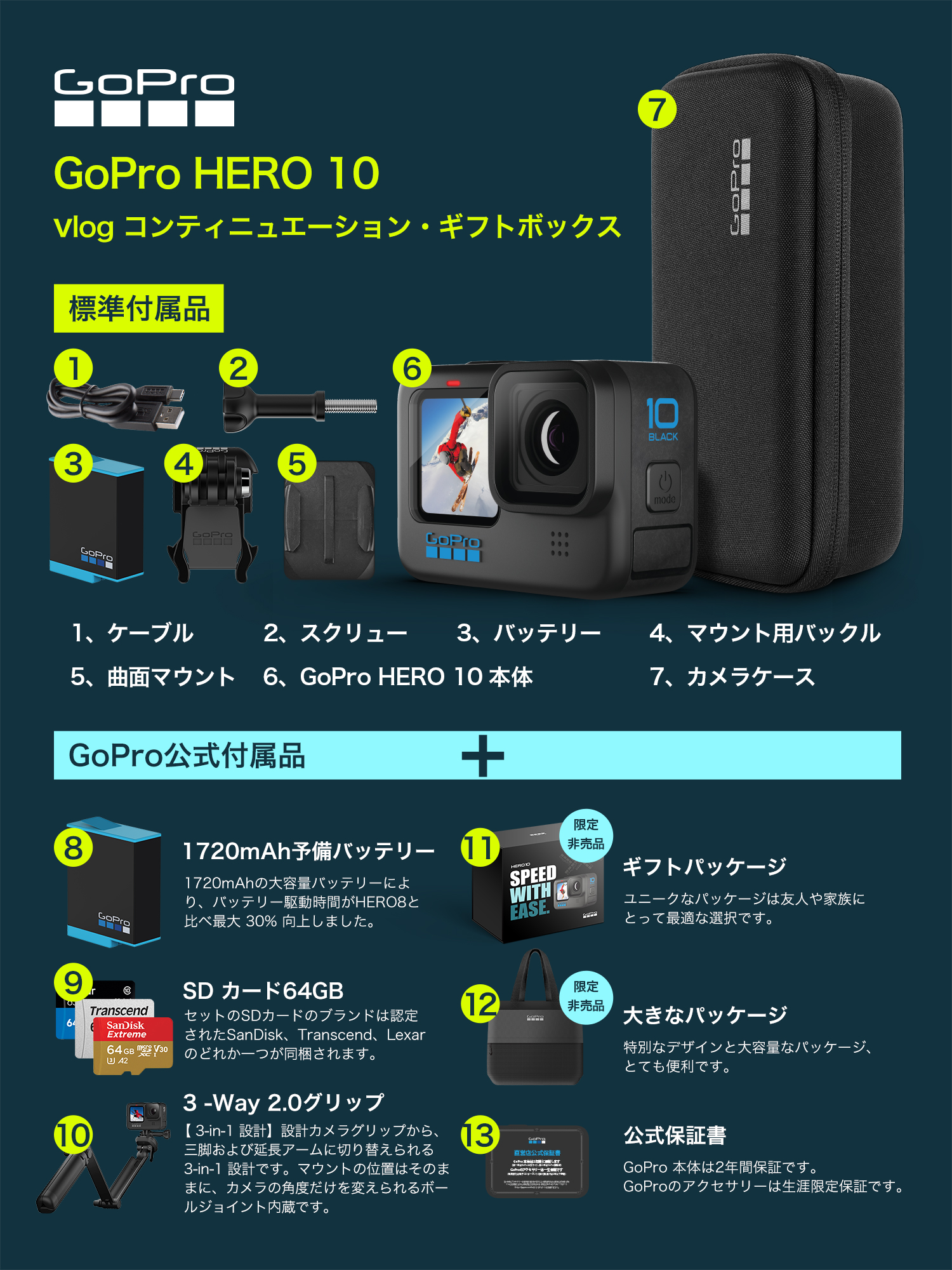 人気が高い GoPro HERO10公式予備バッテリー MicroSDカード付き econet.bi