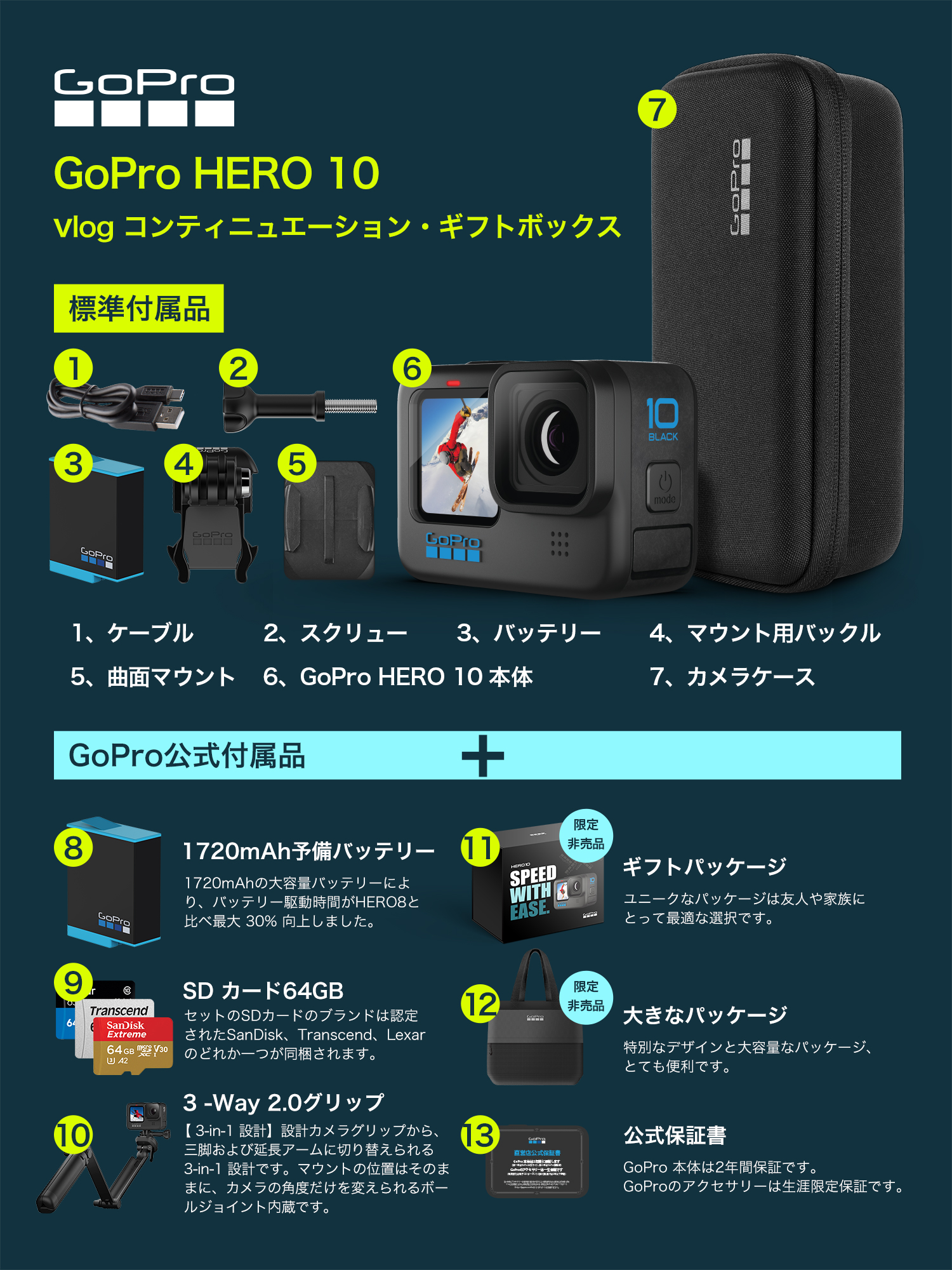 GoPro HERO10 Black本体 予備バッテリー ゴープロ アクションカメラ