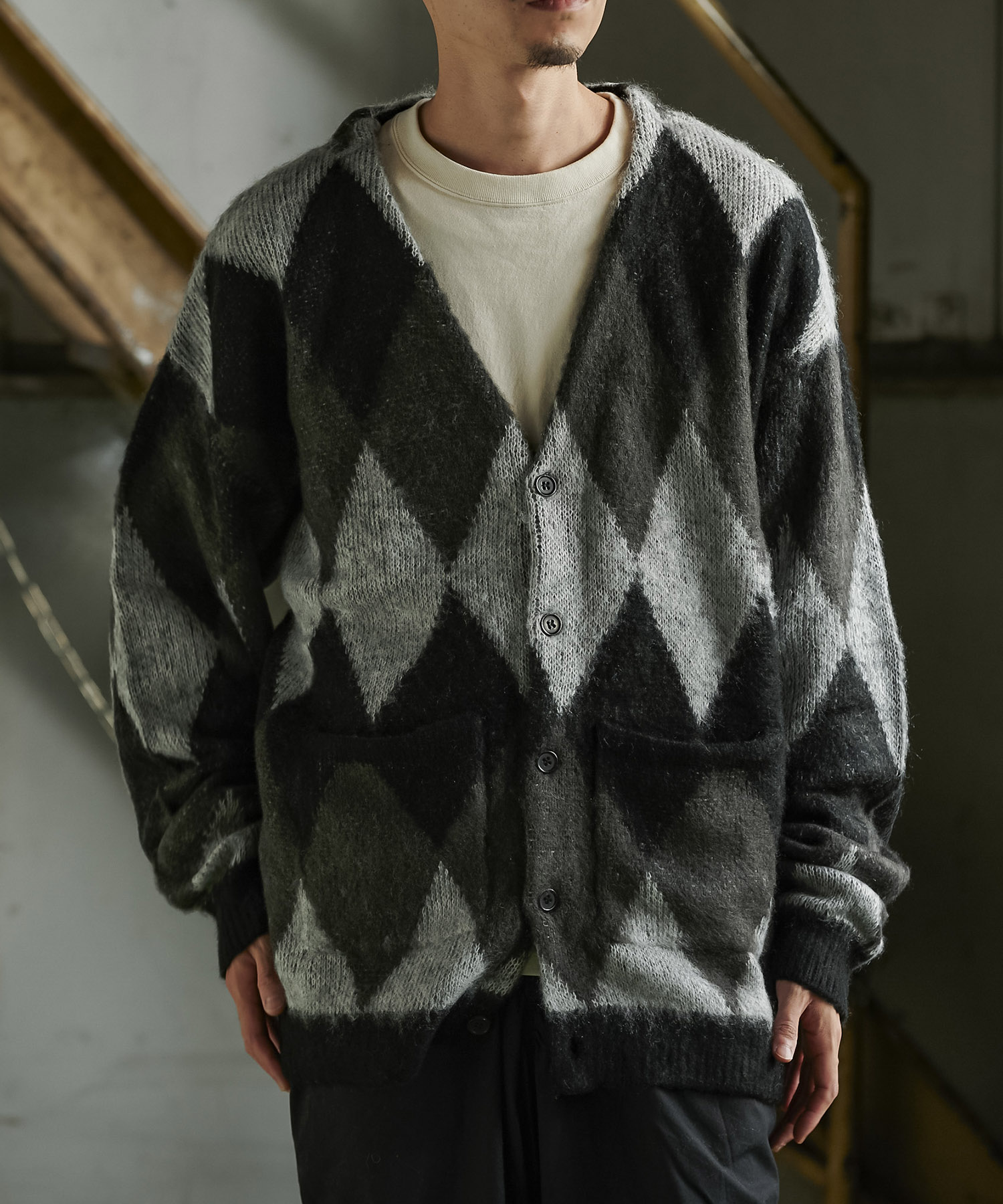 【公式】ダイヤ柄シャギーニットカーディガン　GORDON MILLER ゴードンミラー メンズ レディース ニット カーディガン 冬 羽織 長袖 トップス 大きいサイズ オーバーサイズ ゆったりめ ダイヤ柄