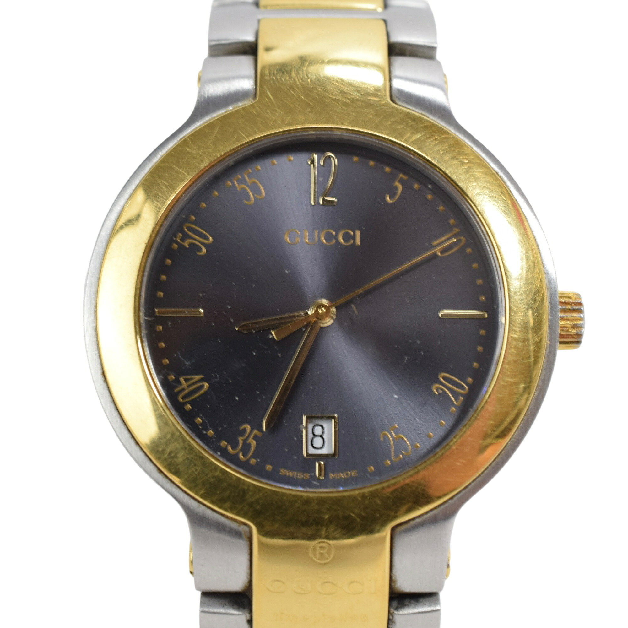グッチ GUCCI 腕時計 ラウンドフェイス 8900M クォーツ デイト グレー文字盤 ステンレススチール/SSxGP メンズ 【中古】【送料無料】