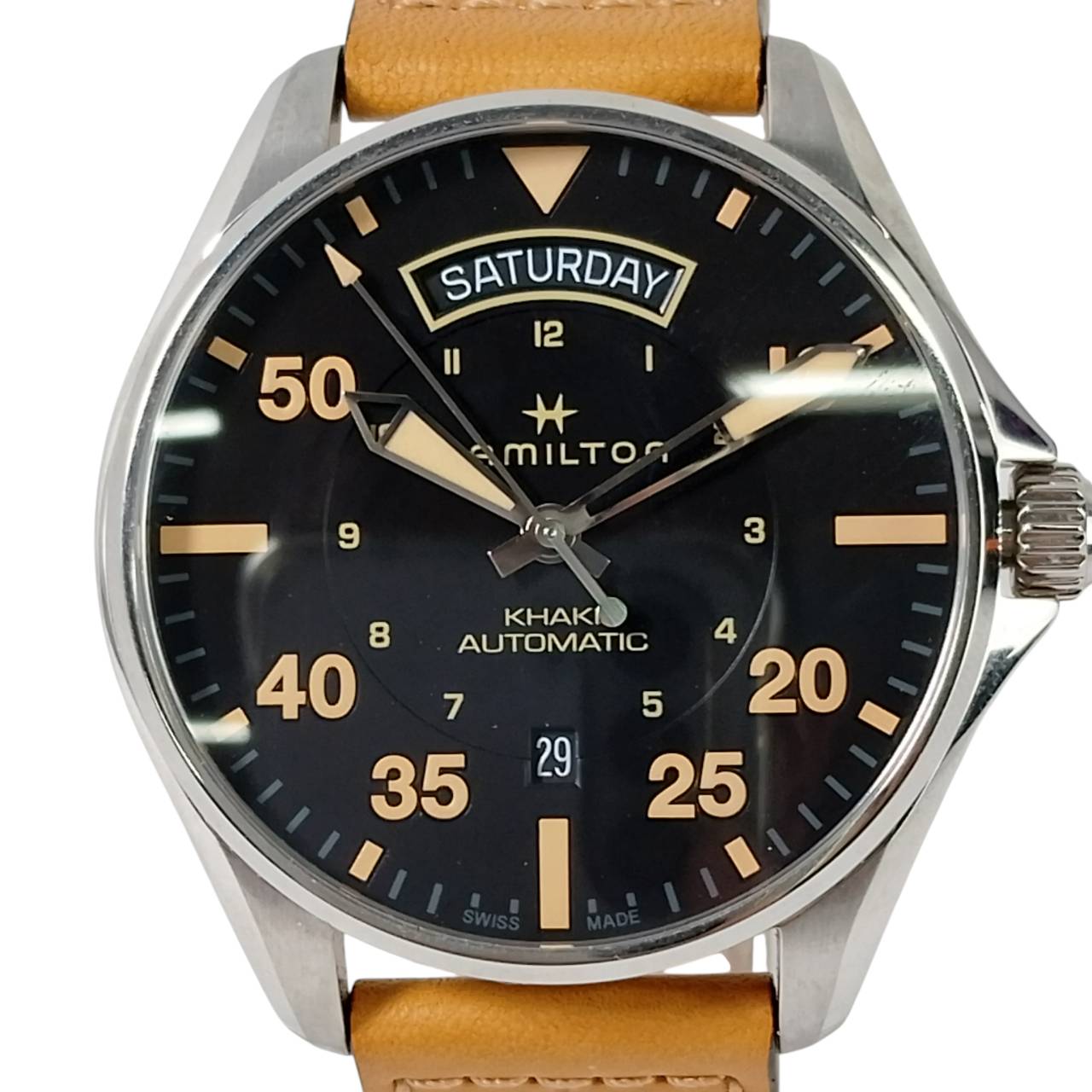 HAMILTON ハミルトン H646450 KHAKI カーキ アビエーション デイデイト 自動巻き メンズ 【中古】【送料無料】