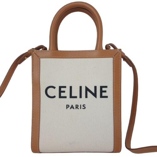 CELINE セリーヌ ミニバーティカルカバ 帆布 2wayトートバッグ ショルダーバッグ ベージュ白いこと 【物質の状態思わしい】