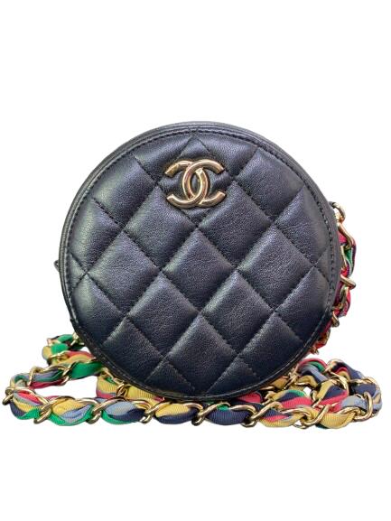 CHANEL シャネル マトラッセ ココマーク ゴールド金具 ラウンドミニ チェーンショルダーバッグ ブラック ラムスキン CHANEL 【中古】【送料無料】