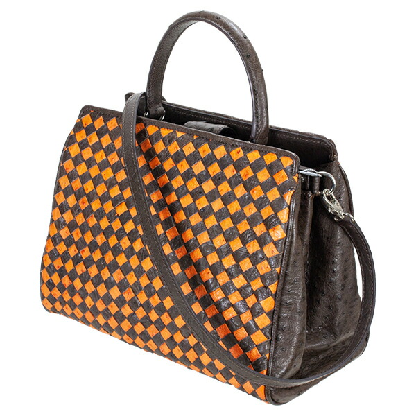 ニコマルテリ 2WAYハンドバッグ レディース オーストリッチ オレンジ系 2304 3453 BOXタイプ 1ハンドル NICOTINE/TANGERINE NICO MARTELLI