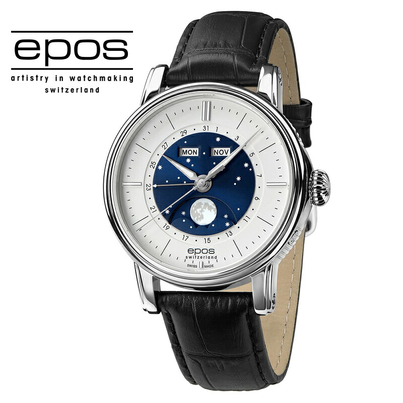 特価品 エポス クラシック 3439CBL 腕時計 メンズ 自動巻 epos Classic ムーンフェイズ レザーストラップ｜インターナショナルモードGOSH