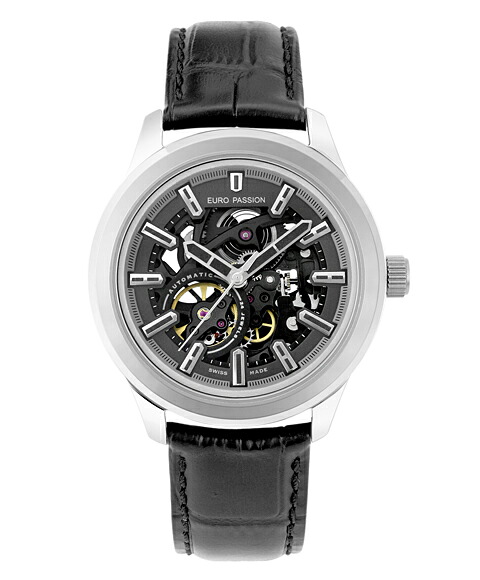 アウトレット ユーロパッションウォッチ ラウンド・スケルトンSS EP199-11 自動巻 腕時計 メンズ EURO PASSION WATCH Round Skeleton スケルトン レザーストラップ ブラック系