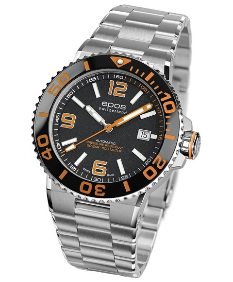エポス スポーティブ ダイバー 3441ABKORM 腕時計 メンズ 自動巻 epos SPORTIVE DIVER メタルブレス ブラック系