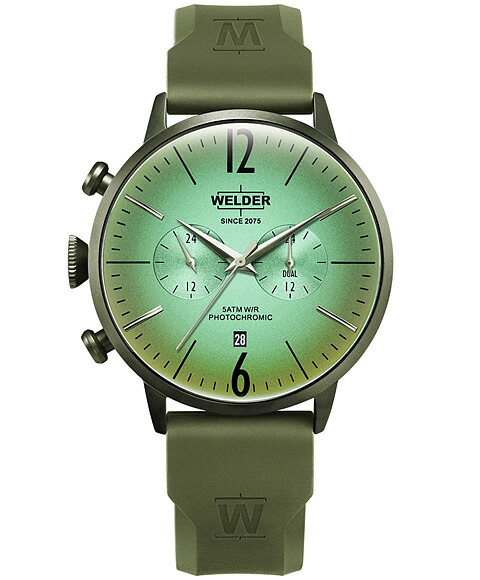 特価品 ウェルダー ムーディ ラバーストラップ WWRC519 腕時計 メンズ WELDER MOODY DUAL TIME 45MM RUBBER STRAP レザーストラップ オリーブ系 14,208円
