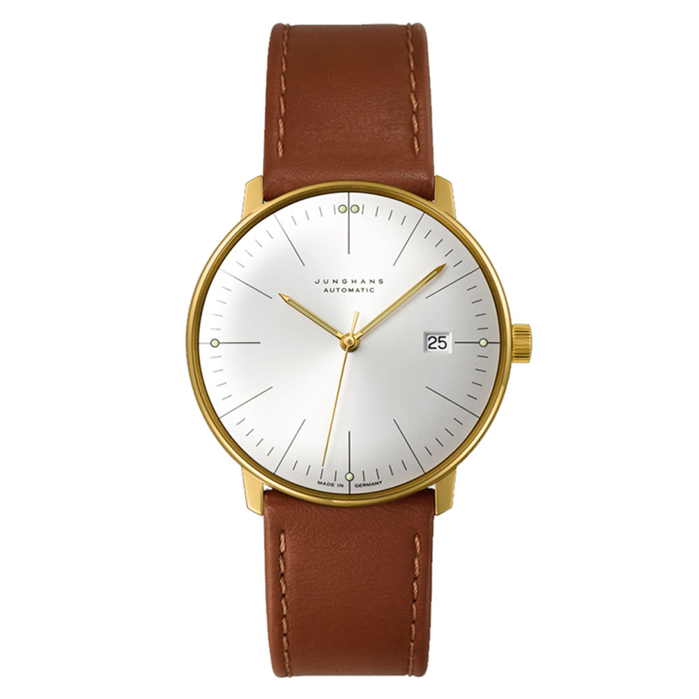 ユンハンス マックスビル オートマティック 027 7002 02 サファイアクリスタル 腕時計 メンズ JUNGHANS Max Bill Automatic 自動巻 ゴールド レザーストラップ 027/7002.02｜インターナショナルモードGOSH