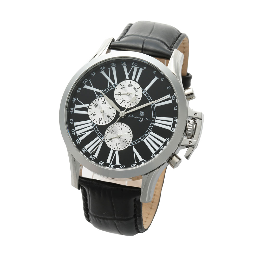 サルバトーレマーラ SM23101-SSBK 腕時計 メンズ Salvatore Marra シルバー レザーベルト ブラック 9,372円