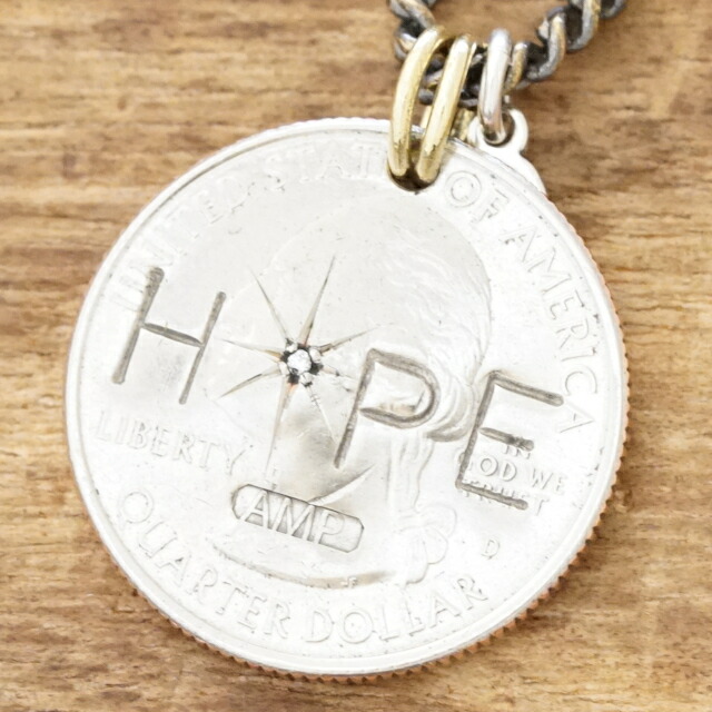 amp japan(アンプリファイアージャパン)鋳貨 首飾り メンズしろがね色 金管楽器 金剛石HOPE 願望すること 目じるしヴィンテージコイン アンティークハンドメイド 宝飾品11AD-214【差し上げ物荷造り相応う】【貨物輸送無料】