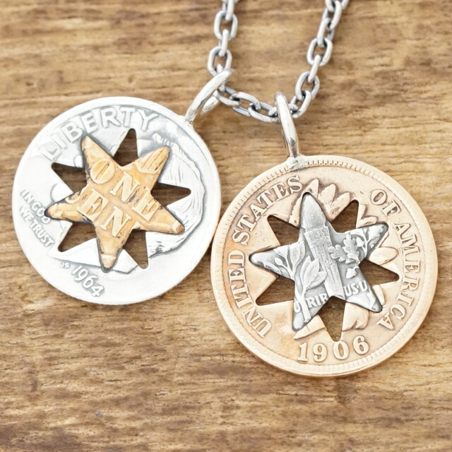 NORTH WORKS(ノースワークス) スター コイン ネックレス メンズ レディース ペア 十芒星 デカグラム シルバー 銀貨 銅貨 星 ヴィンテージコイン インディアン ハンドメイド ジュエリー N-633 【ギフト包装対応】【送料無料】