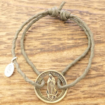 アンクレット メンズ つけっぱなしミサンガ コード 調節可能 真鍮マリア コイン マリア様 マリア像ハンドメイド アクセサリーファッション ブランド おしゃれroi Tresor Rb 22khaki 訳あり