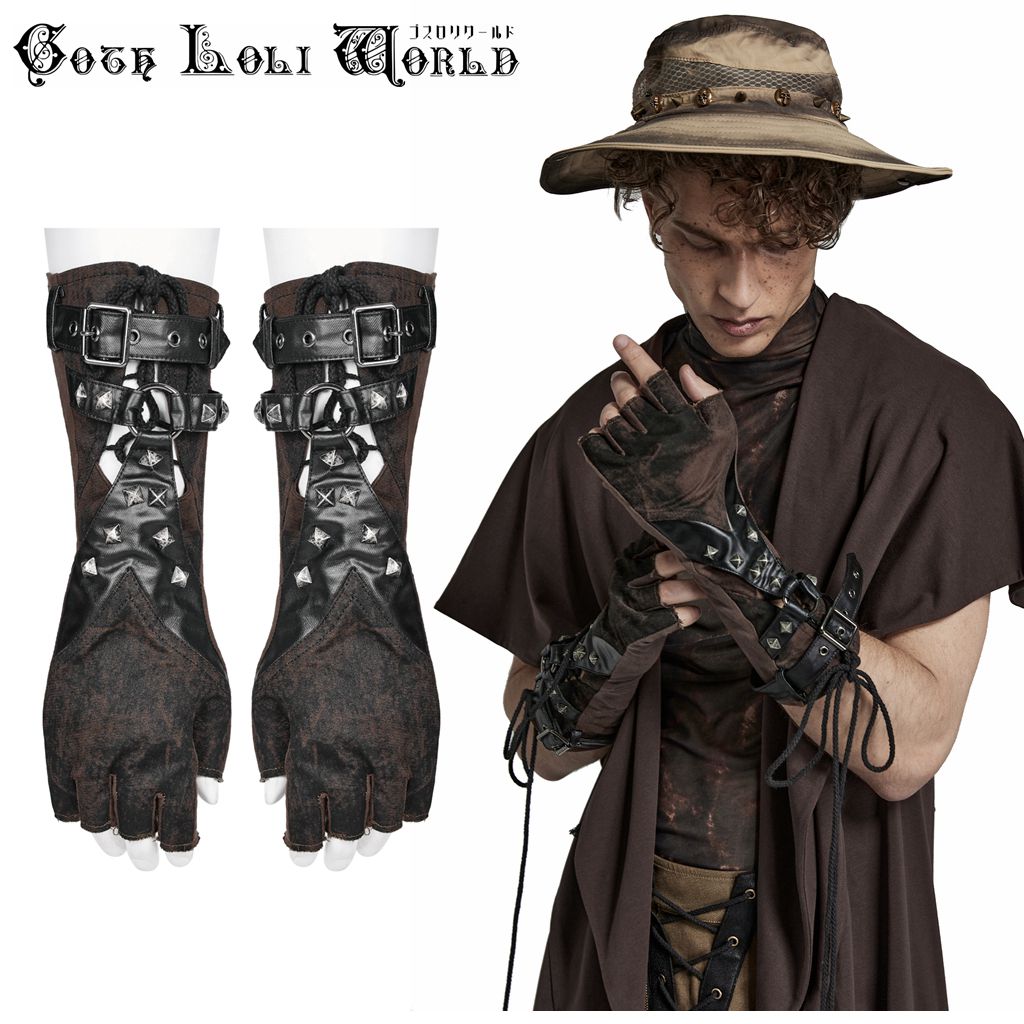 SALE 【ゴスロリワールド】PUNKRAVE パンクテイスト五本指レースアップ アームグローブ ブラウン ゴシック パンク ロック ビジュアル系 ヴィジュアル系 V系 ダーク メンズ ファッション ライブ 舞台 ステージ 衣装 コスプレ イベント サバゲー ミリタリー
