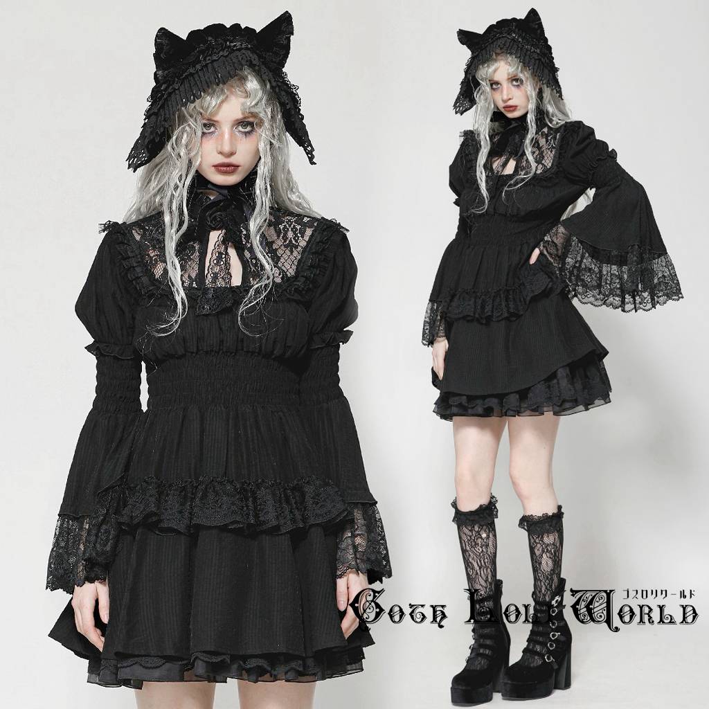 LIEF アンジェリカライブラリー ワンピース 黒　ロリィタ 楽天市場】ゴシックロリータOPドレス黒長袖レースフリルポリエステル