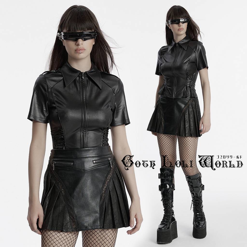 当日発送 即納 ゴシックファッション フェイクレザー プリーツ ミニスカート ゴシック パンク ロック ビジュアル系 ヴィジュアル系 V系 コスプレ ライブ衣装 舞台衣装 ステージ衣装 イベント衣装 仮装 ハロウィン 衣装｜ゴスロリワールド