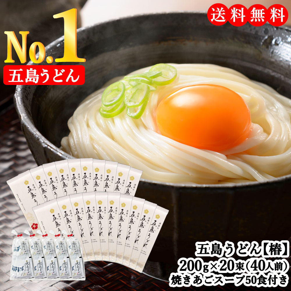【送料無料】虎屋 の 五島うどん 椿 40人前 (200ｇ×20束)  焼きあごスープ50食（7ｇ×50袋）