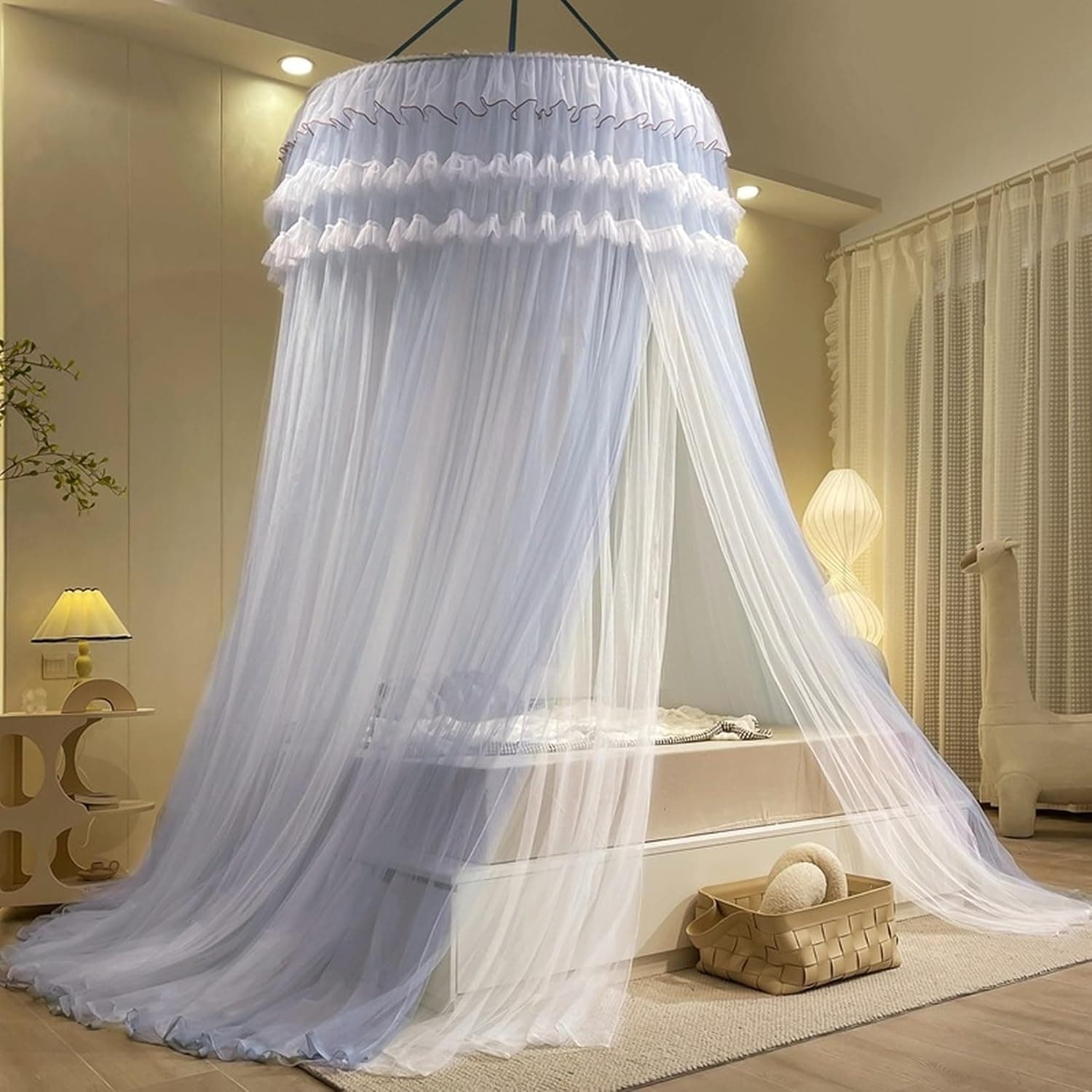 天蓋カーテン 蚊帳 円形 モスキートネット お姫様気分 オシャレ 吊り下げ インテリア 防虫防蚊 快適な安眠 取り付け簡単 かや 防虫 カラー2 F 防蚊 快適安眠 虫除け 円柱形 1.2~2.0mベ|GOTO funny 店