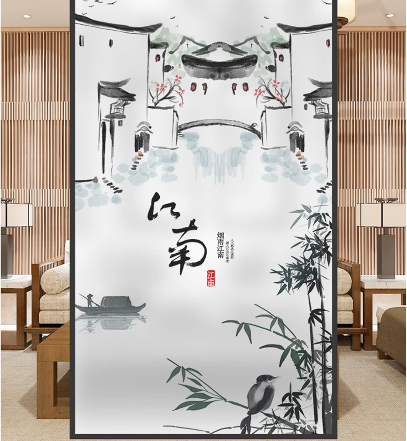 窓用 断熱シート フィルム 中国風 ガラスシール 剥がせる 水だけで貼れる めかくしシート 紫外線カット 遮光 すりガラス対応 賃貸適用 寝室 お風呂 おしゃれ 装飾 窓用目隠しフィルム 35*90C