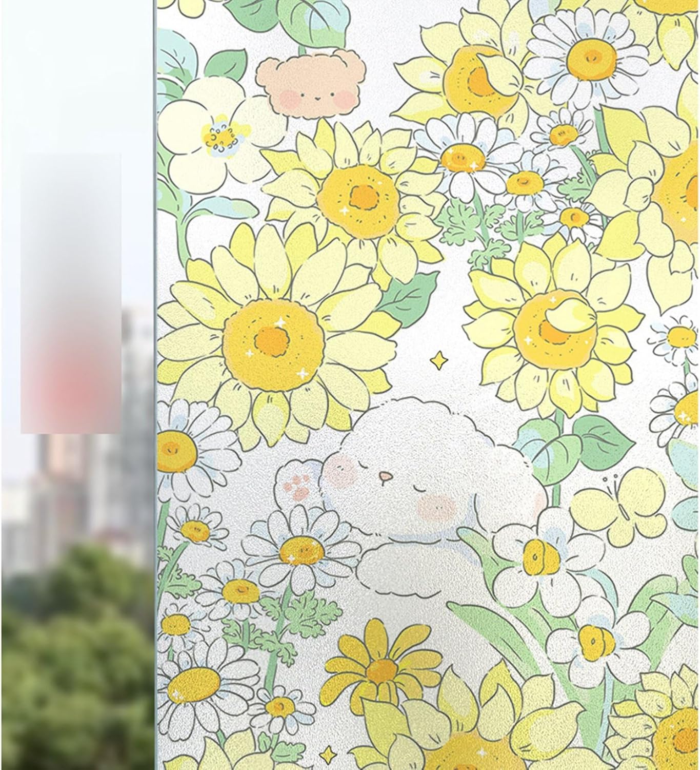 ガラスフィルム 花柄 うさぎ柄 ガラス目隠しフィルム ガラスフィルム 遮光断熱 静電貼り 窓用フィルム シール ガラスシート 平たなガラス面に適用 かわいい 室内 バスルーム レストラン Z241 5