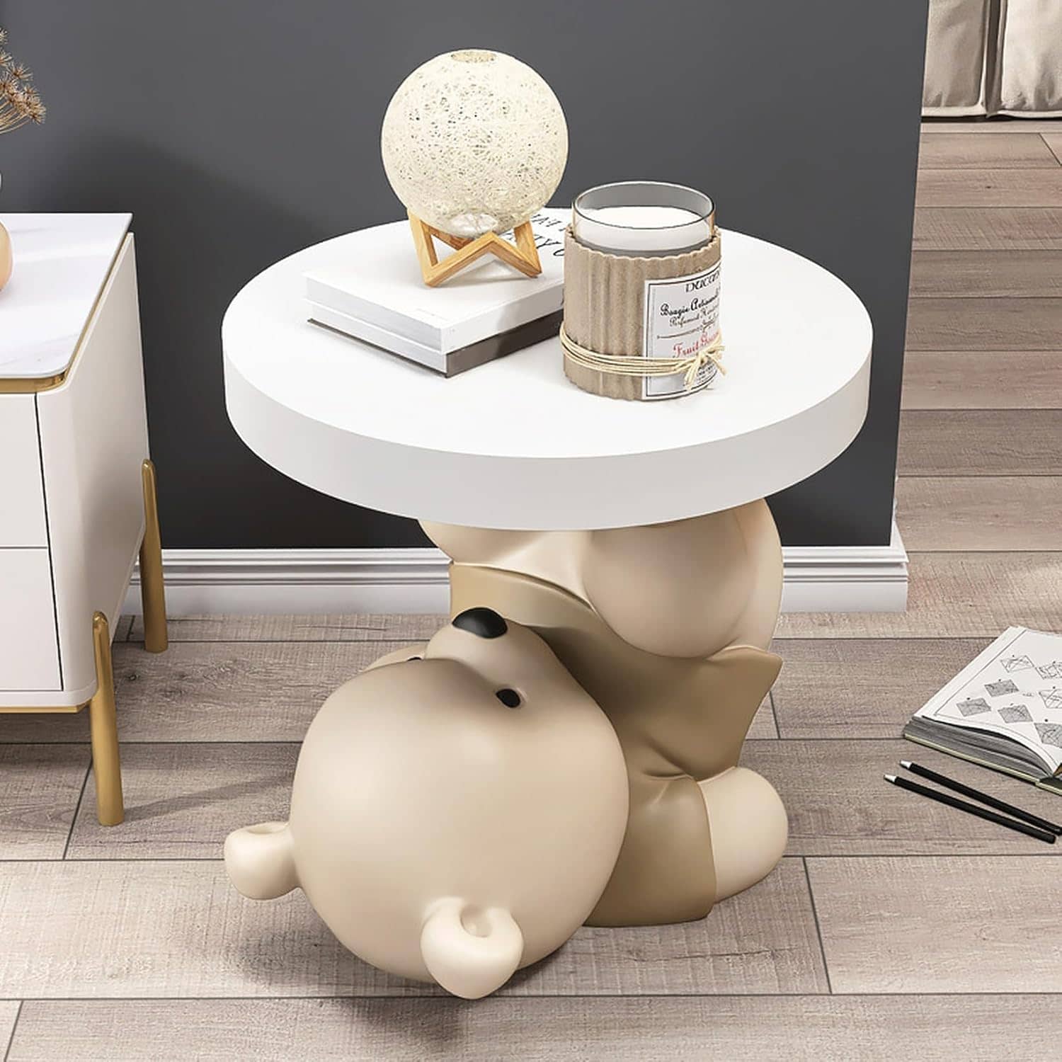 サイドテーブル 可愛い おしゃれくまちゃん 樹脂工芸品 インテリア オブジェ 玄関収納 トレイ 収納トレイ 動物像 F 彫刻装飾 実用性が高い 大きい ベッド横 ソファー横 リビング 玄関先 置物 プ|GOTO funny 店
