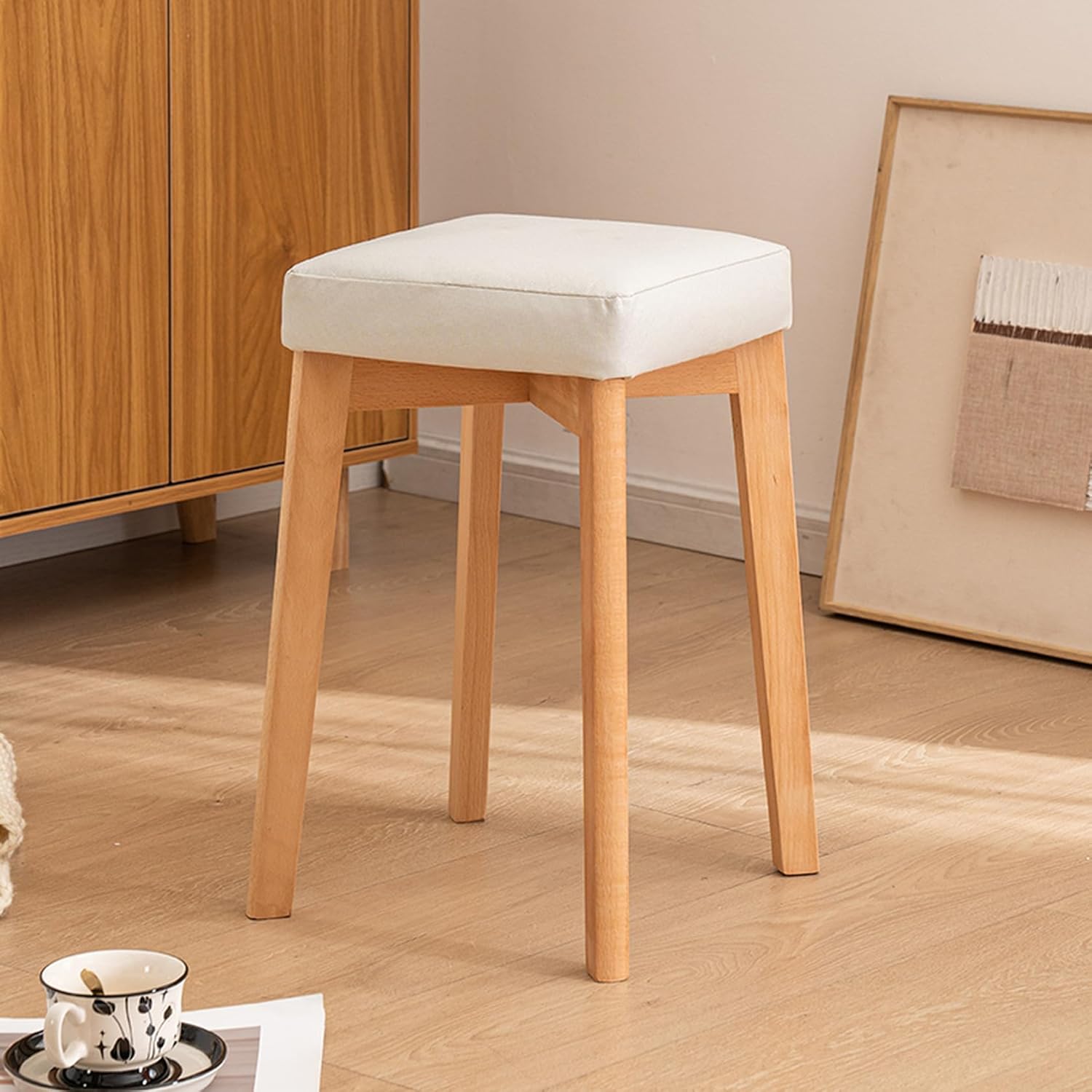 スタッキングスツール 木製 自然的 部屋の入り口腰掛け 腰掛け SET3 スタッキングチェア スタッキングスツール 真四角 今めかしい 夕ご飯女性議長 白いこと 布切れ 方形 イス スタッキングチェア