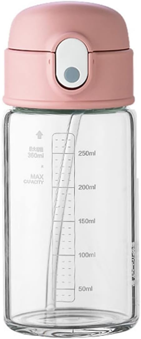 ガラス水筒 ストロー付き ミニ ワンタッチオープン 360ml 500ml 目盛り 小容量 クリアボトル ウォーターボトル 耐熱ボトル 無毒 直飲み 水分補給 漏れ防止 携帯用 便利 子供用 こども