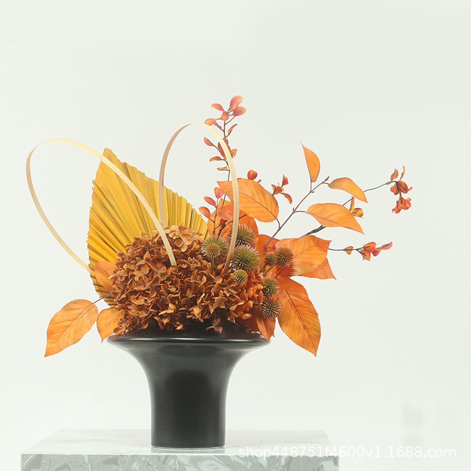 造花 テーブルセンターピース 生け花 人工観葉植物 枯れない わびさび風 和モダン 禅の意 生花と見間違う美しさ リビング 玄関 01セット L 卓上 オフィス 窓辺ディスプレイ 生け花 陶磁花瓶付き｜GOTO funny 店