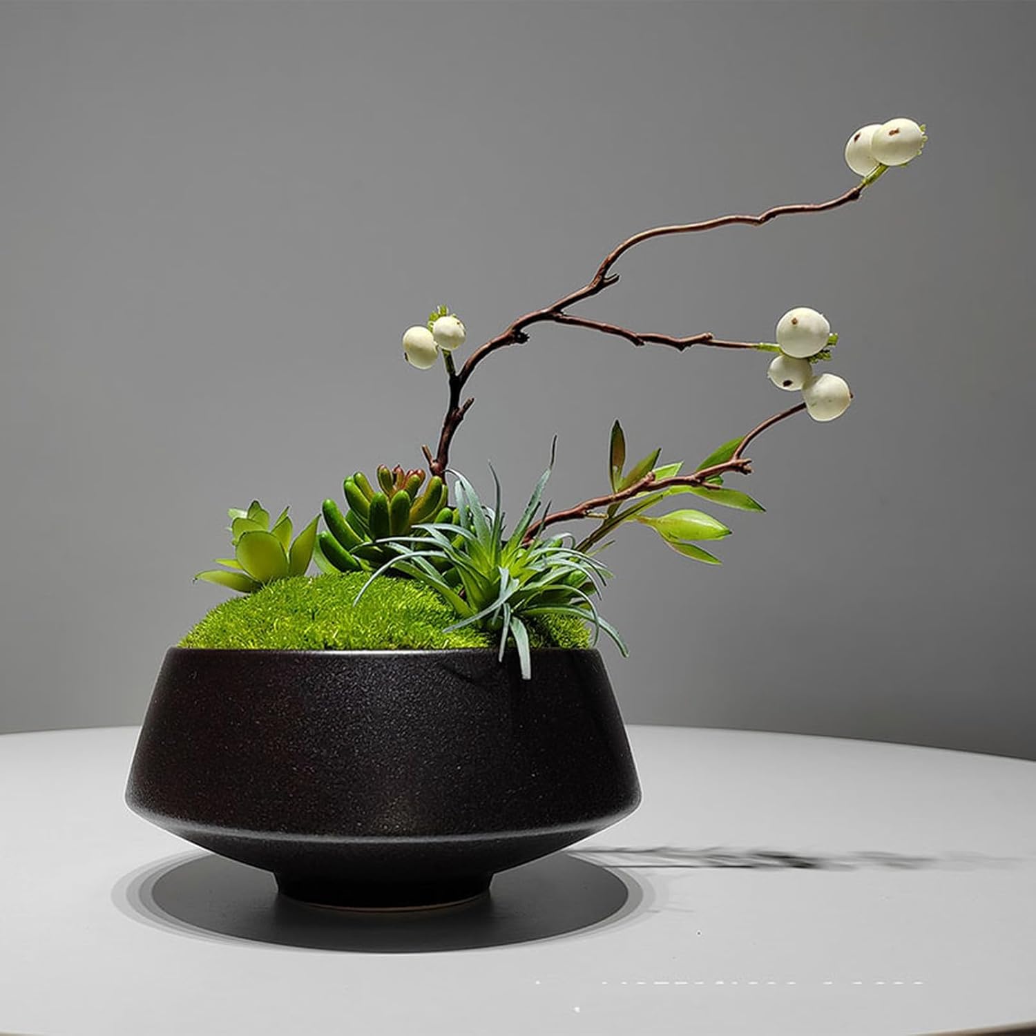 造花 生け花 禅意 侘び寂風 陶磁器花瓶 卓上 人工盆栽 枯れない フラワーアレンジメント 01セット 客間 置物 リビング 生花と見間違う美しさ 上品な室内装飾 お手入れ不要 人工観葉植物 新築祝い｜GOTO funny 店
