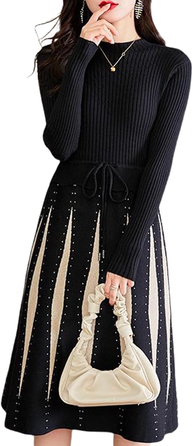 ドッキング リブ ニット ワンピース 柄 スカート 長袖 きれいめ 秋 冬 レディース 3A-M21 11,680円