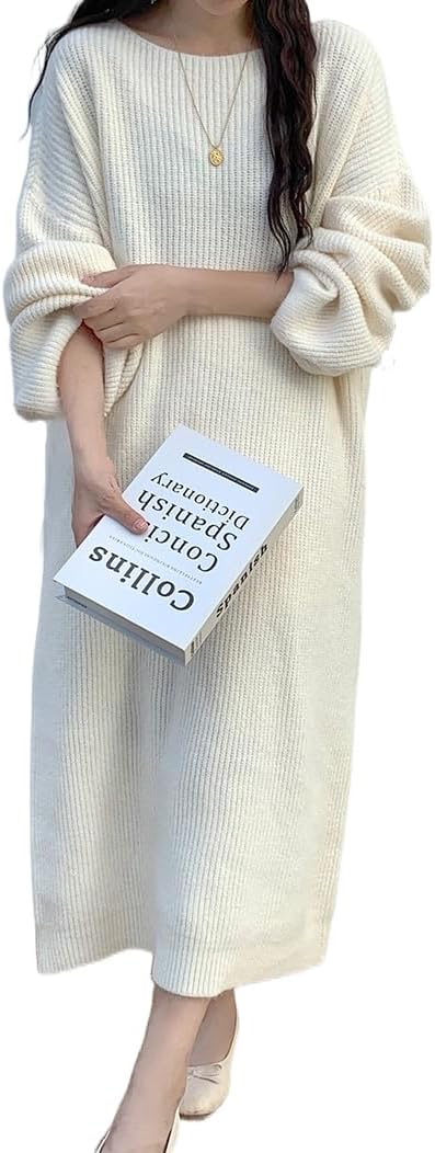 ニット ワンピース レディース 長袖 セーター ロングワンピース ミモレ丈 ドレス ドロップショルダー ゆったり 大きいサイズ 体型カバー 秋 冬 春 暖かい おしゃれ きれいめ エレガント 大人|GOTO funny 店