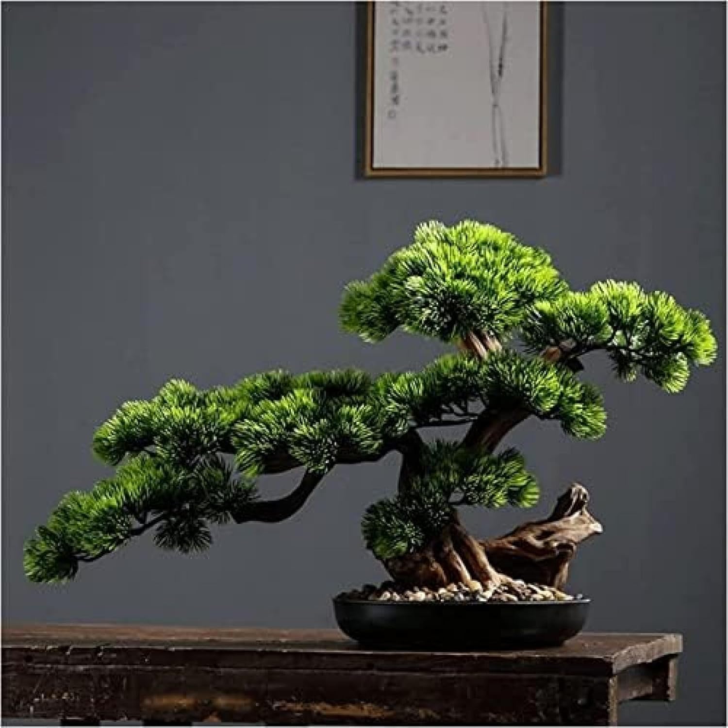 人工盆栽の木、緑の植物シミュレーションビッグ盆栽ウェルカムパインフェイクプラント、リアルなフェイクプラントデコレーション、デスクトップ装飾リビングルーム用の鉢植えの人工観葉植物|GOTO funny 店