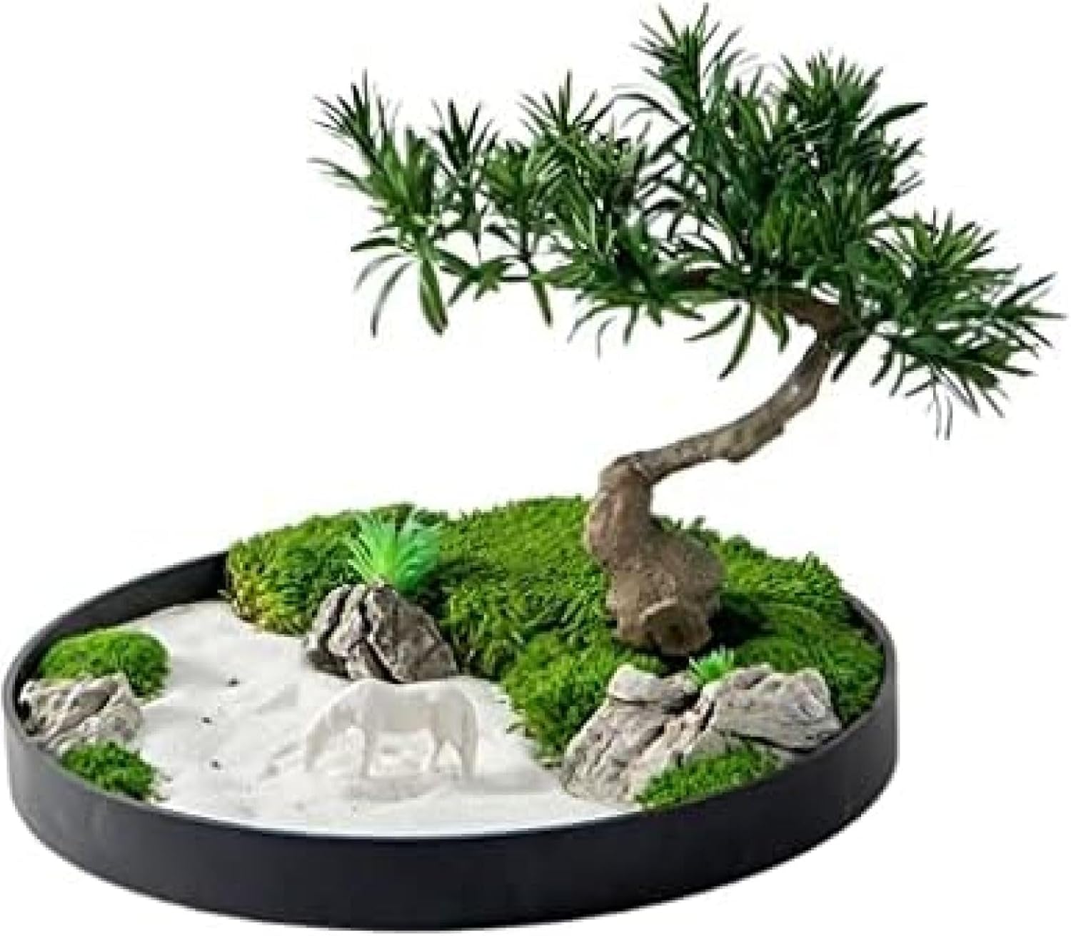 人工あずま屋 人工的な松の盆栽の木のコンピューターシミュレーションの草木の鉢の草木の馬の刻みつけるが付いている緑の草木 人工観葉草木
