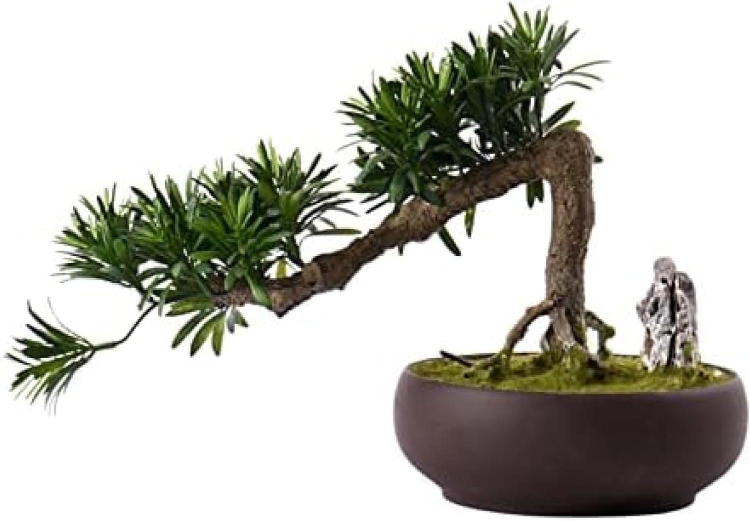 室内装飾用の人工観葉植物 人工盆栽 フェイクプラント フェイクグリーンパイン盆栽 屋内本棚 部屋の装飾 高さ11.8インチ 偽の植物