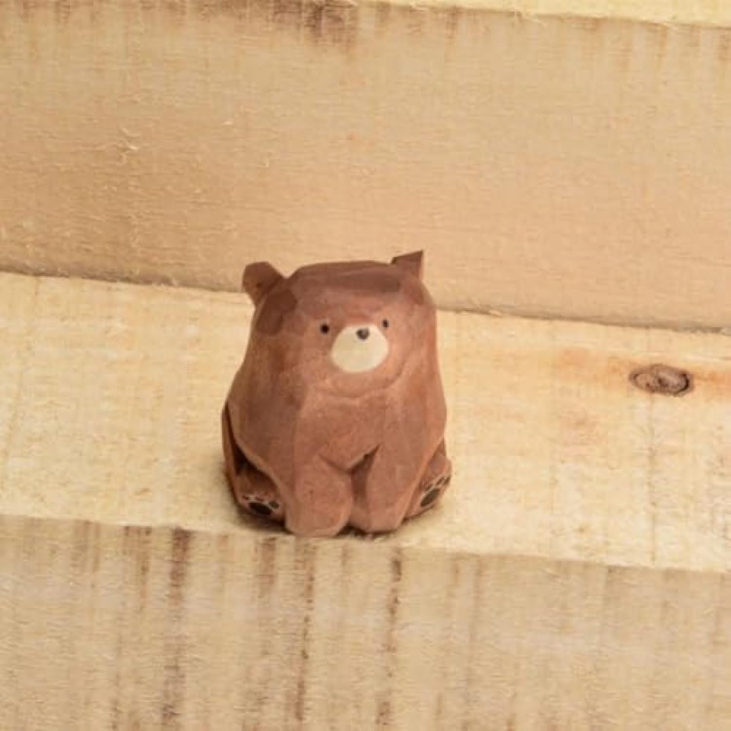 ミニ木製クマ、かわいいミニチュア木製クマアート像、ミニ彫刻クマオーナメント置物、手彫りクマの置物シロクマ工芸品オーナメントテーブルデコレーション|GOTO funny 店
