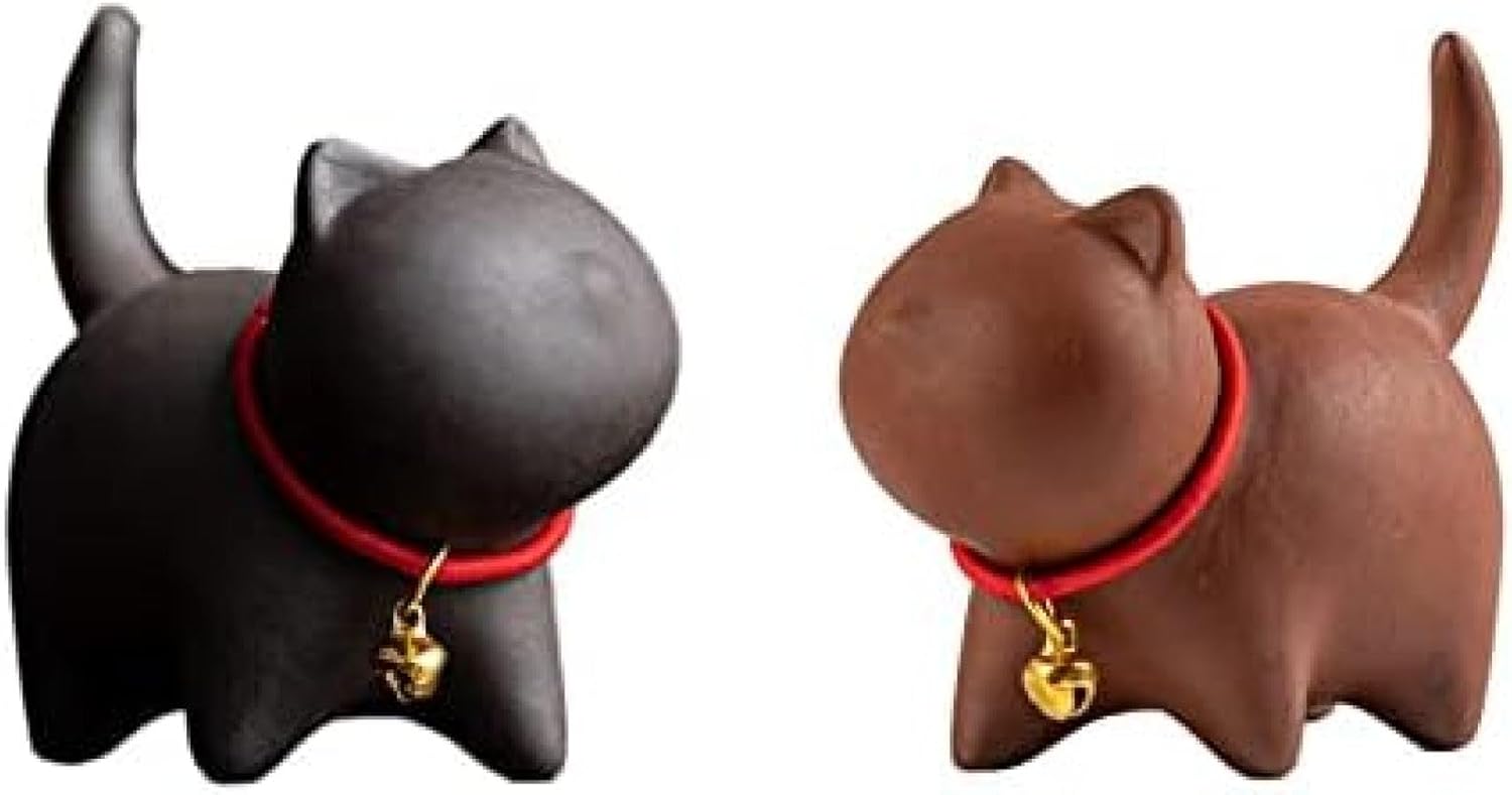 猫 置物 鈴付きミニ猫 飾り物 キャット 置き物 卓上小物 茶寵 雑貨 小さい 愛らしい 紫砂 陶磁器