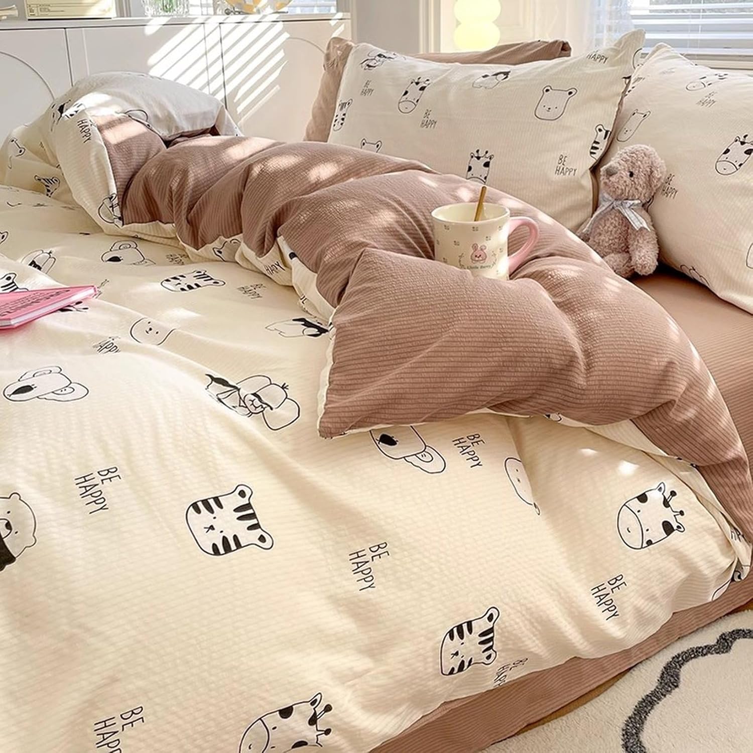 4点セット 寝具カバーセット かわいい セミダブル 1.8m 200×230cm 四季通用 おしゃれ 布団カバー 掛け布団カバー 敷き布団カバー 洋式・和式兼用 ベッド用 布団用 柔らかい 洗い替え|GOTO funny 店