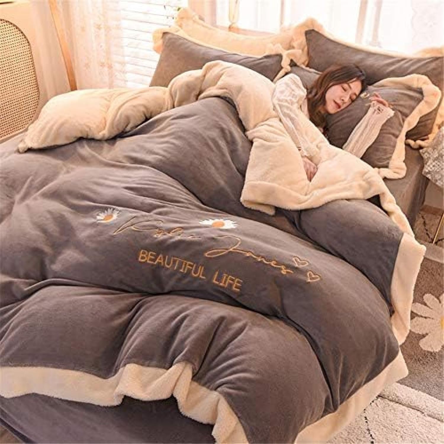 掛ふとんカバー ふわふわ シーツ 冬 ふわふわ 寝具カバー 発熱 ベッドカバーセット 防寒 マットレースカバー