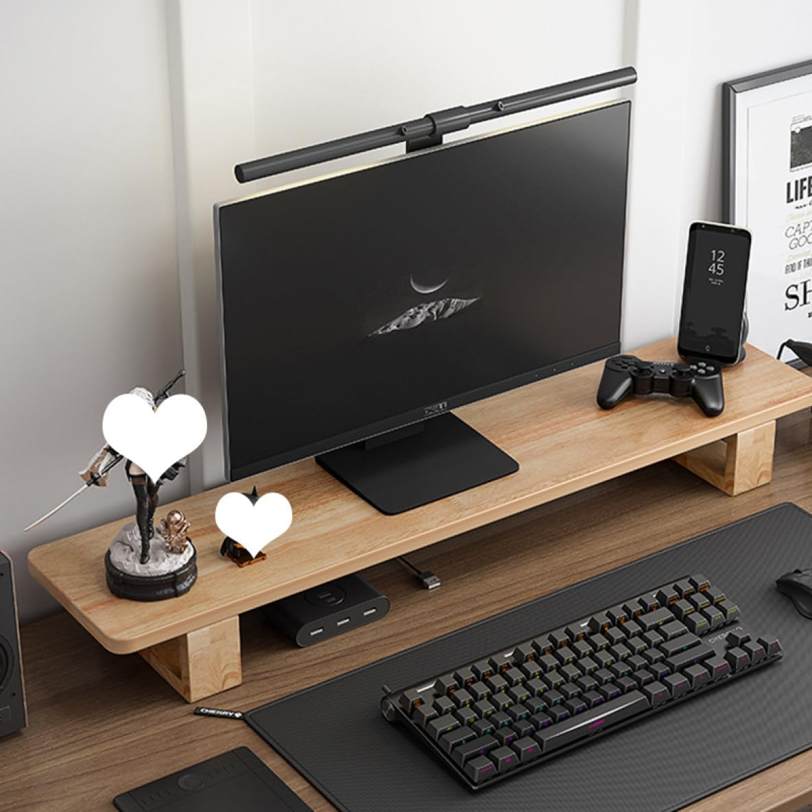 パソコン台 木製 モニター台 ノートパソコンデスク 液晶モニター台 テレワーク 木製 pcスタンド モニタースタンド 無垢材 ディスプレイ台 50X20X12 収納 整理 在宅ワーク 在宅勤務 リモー｜GOTO funny 店