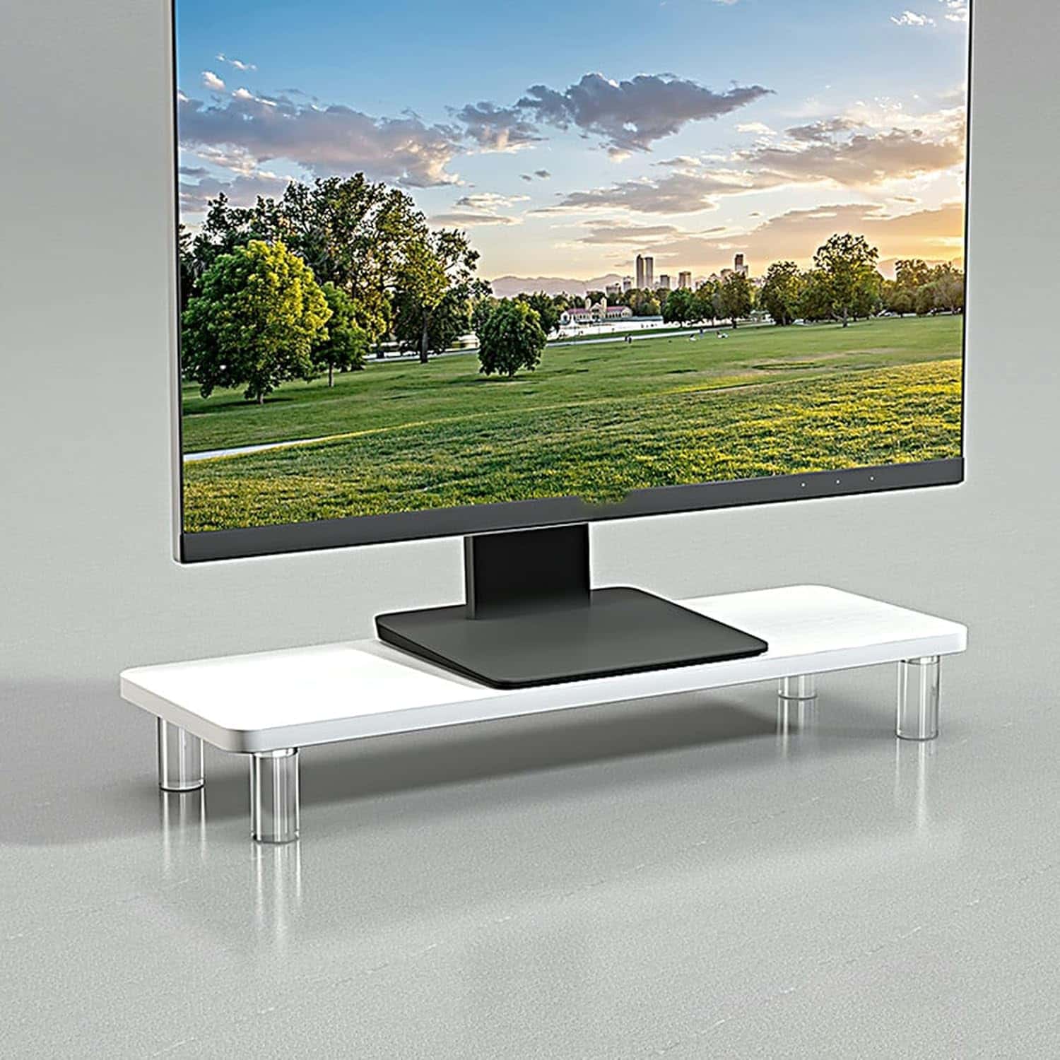モニター台 モニタースタンド 木製 パソコン台 pc台 卓上収納 pcスタンド 60*24*10CM 机上台 ディスプレイ台 卓上ラック 机上ラック ノートパソコン台 目線が上がる ホワイト ノートパ|GOTO funny 店