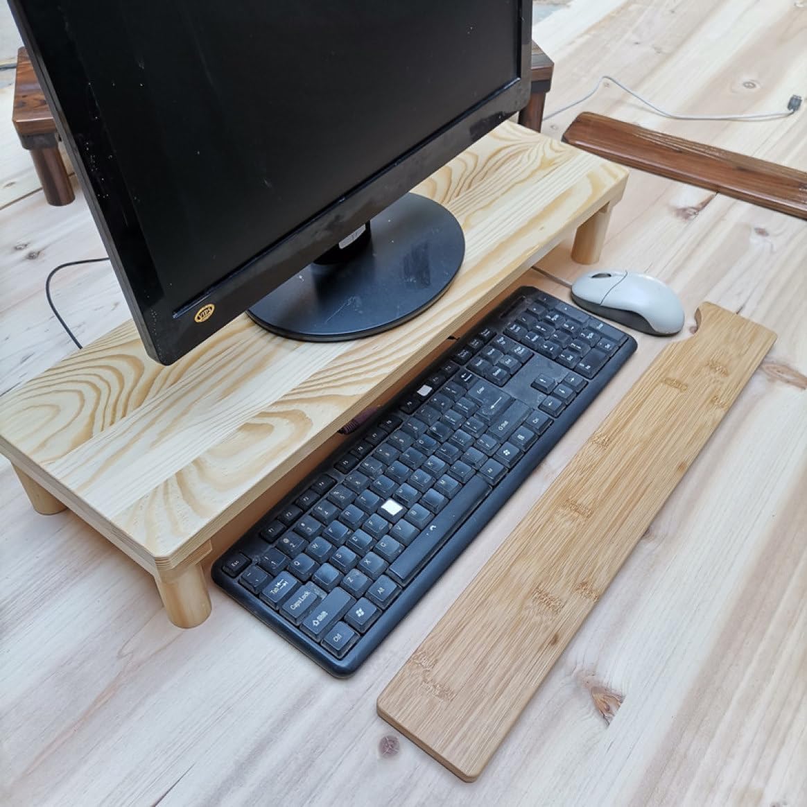モニター台 机上ラック 整理整頓 木目調 パソコン台 机上台 キーボード収納 60*19*10 コンパクト ディスプレイ デスク収納 電話台 ファックス台 在宅勤務 在宅ワーク テレワーク キーボード｜GOTO funny 店
