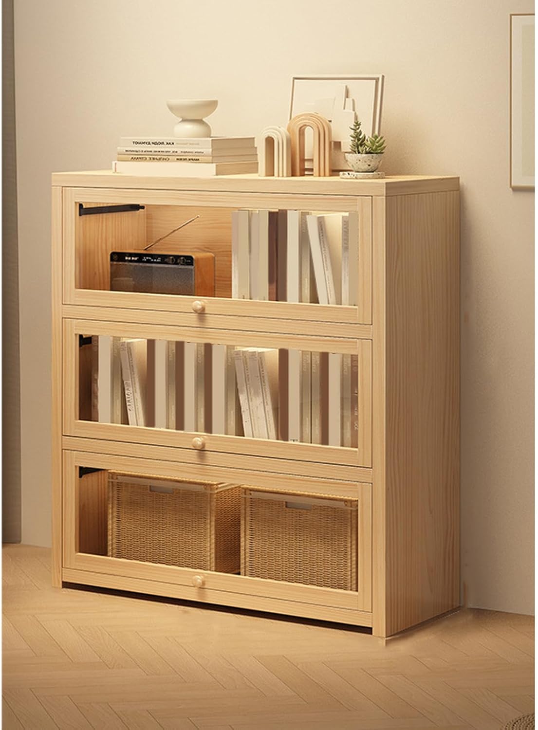 納める棚 竹製 か細い 寄せ合わせ入れもの 扉付き添い人 落地型 収納家具 60*30*129 図形仕合わせ あやつり人形納める 読みもの/小物/雑貨 書物棚 収納家具 見せびらかす 自然的 リビングや書室に至適