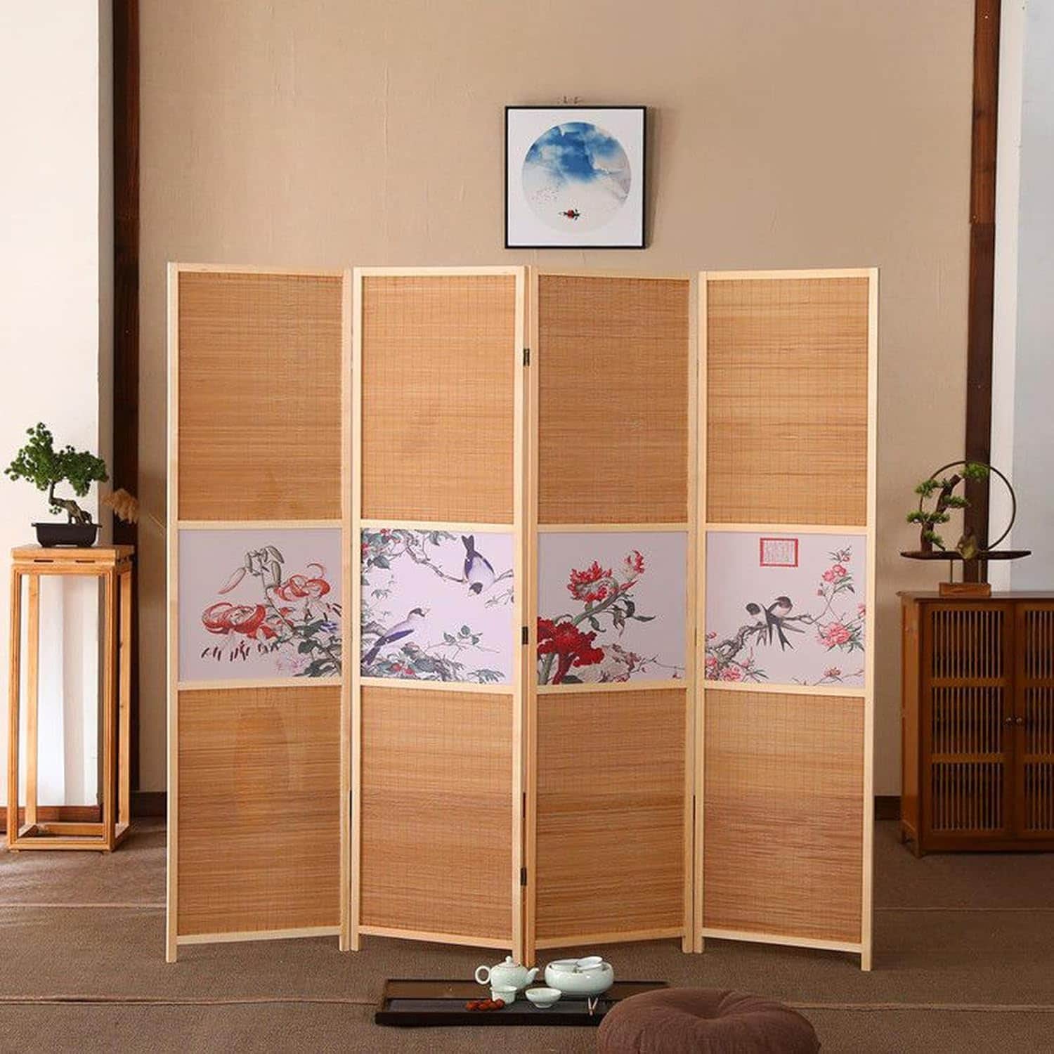 パーテーション 今めかしい 自主独往 中仕切り 竹編み 納める 4連 180*50*4 高さ180珊 間仕切り 衝立 つつみ隠し 折り畳み アンティーク キャンヴァス 木製 分かりやすい 北欧 手合い2 リビング キ