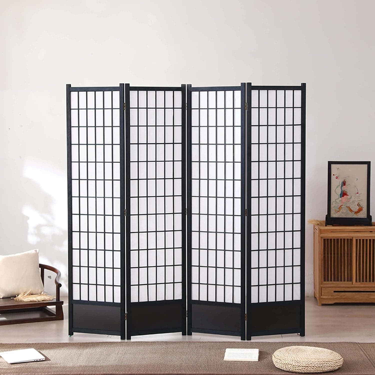アジアン 中仕切り 今めかしい 中仕切り 壁 パーテーション 4連 高さ180糎 手合い3 白木 木製 布 パーテイション 衝立 ついたて つい立て お部屋 包みかくし 和今めかしい 折りたたみ 省スペ