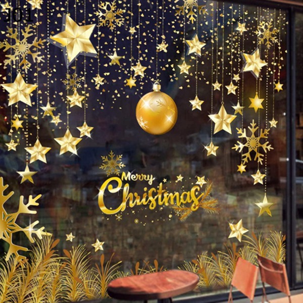 購入15％-30%OFF クリスマス 飾り ウォールステッカー 金色の雪花 ゴールド玉クリスマス 部屋 60*90CM 装飾 剥がせる 静電気シール DIY インテリア J 壁紙 窓 英字 Merry christmas クリスマスのカラフルなキャンディー 壁紙 雑貨 ガラス 窓 パー