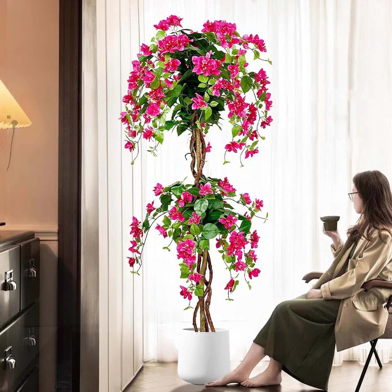 ブーゲンビリア 観葉草木 フェイクグリーン ピンク色 鉢植え 造花 人工草木 水やり不必要 差し上げ物 お歳暮 母の日 差し上げ物 差し上げ物 室内装飾 生まれ落ちる日 180糎 大型 仕合わせの木 開運 かざり付ける用 人工