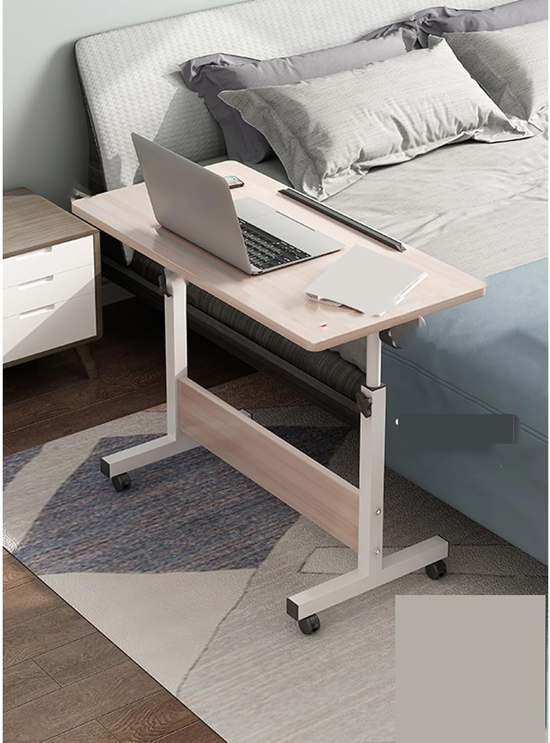 パソコンデスク 昇降 キャスター付き ワークテーブル オフィスデスク 北欧 80*50*65cm サイドテーブル PCデスク 折りたたみテーブル ベッド横 デスク 玄関 柄02 回転 おしゃれ 昇降式|GOTO funny 店