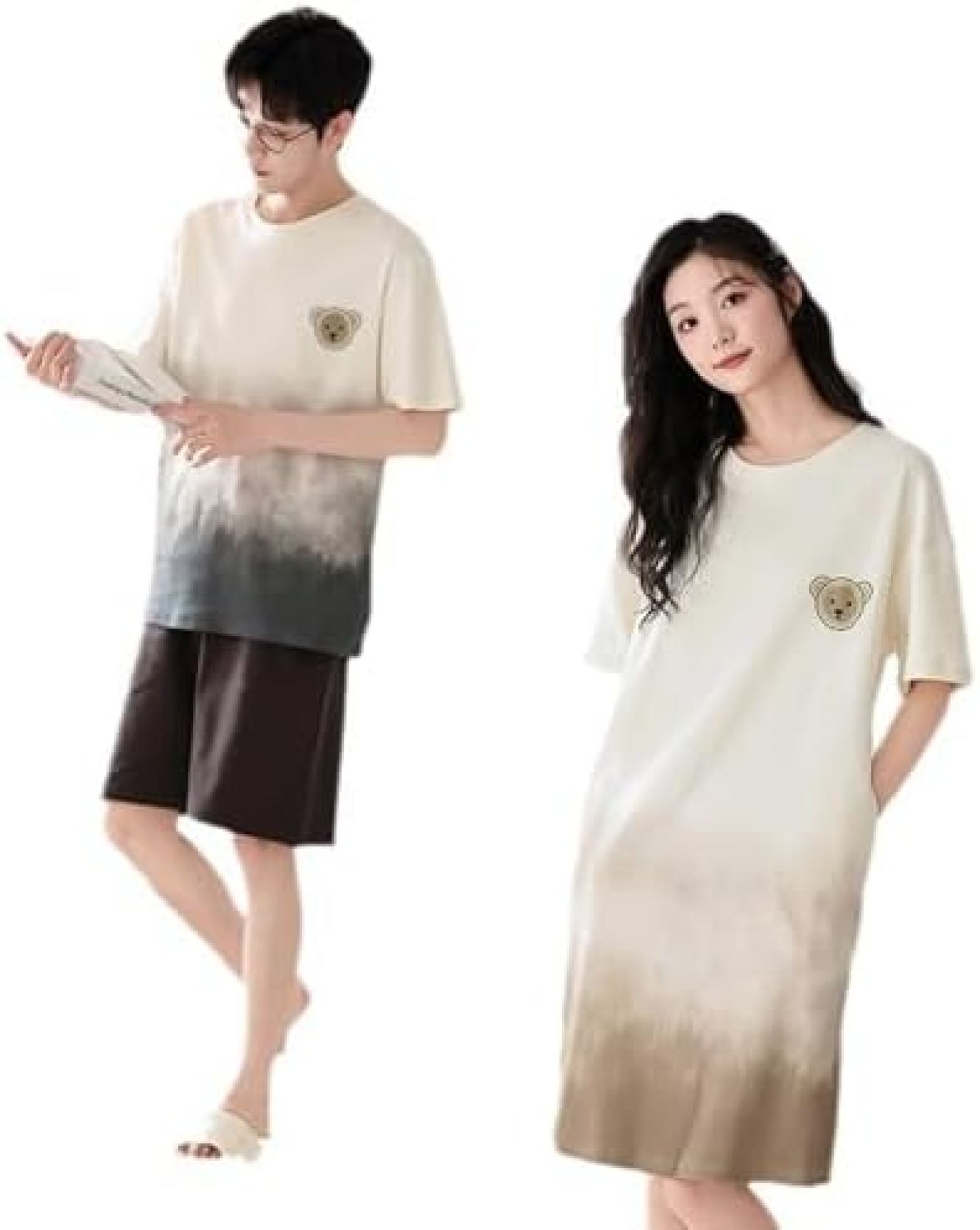 パジャマ レディース 夏 ルームウェアセット ペアルック 半袖 Tシャツ 綿100 ルームワンピース 部屋着 寝巻き 可愛い 短パン 上下セット 吸汗 快適 通気 ハーフパンツ ひんやり 便利服｜GOTO funny 店