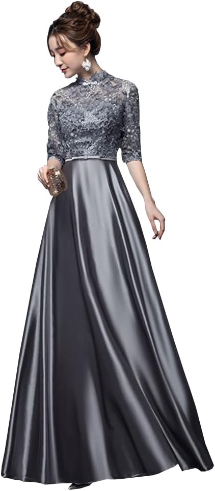 パーティードレス サテンドレス スパンコール イブニングドレス ロングドレス 結婚式ドレス ブライドメイドドレス 二次会ドレス LZQ1450 5分袖 ワンピース|GOTO funny 店